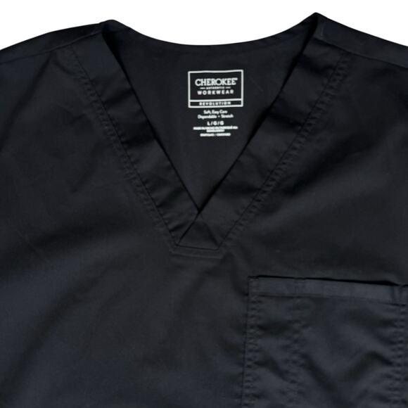 Cherokee Large Black Scrub Top Medical Hospital Lab Uniform Stretch Shirt WW670 - Picture 2 of 13